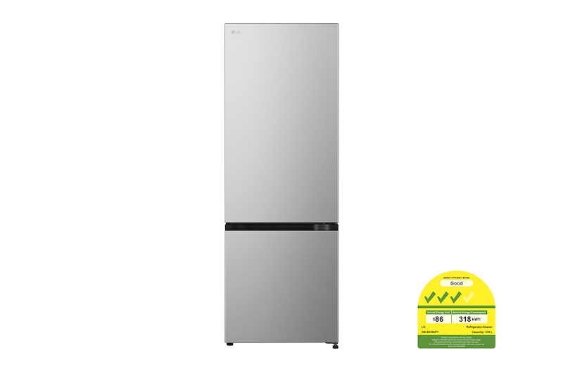 Front view of 335L Bottom Freezer Refrigerator with Smart Inverter Compressor in Prime Silver, GB-B3354PY