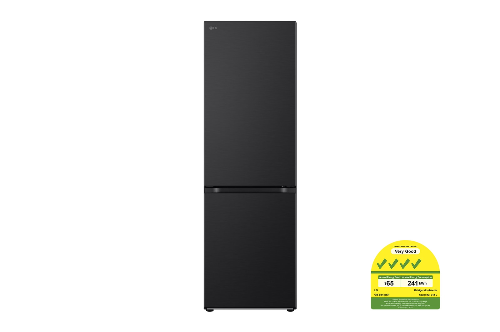 Front view of 344L Bottom Freezer Refrigerator with Smart Inverter Compressor™ in Essence Matte Black, GB-B3443EP