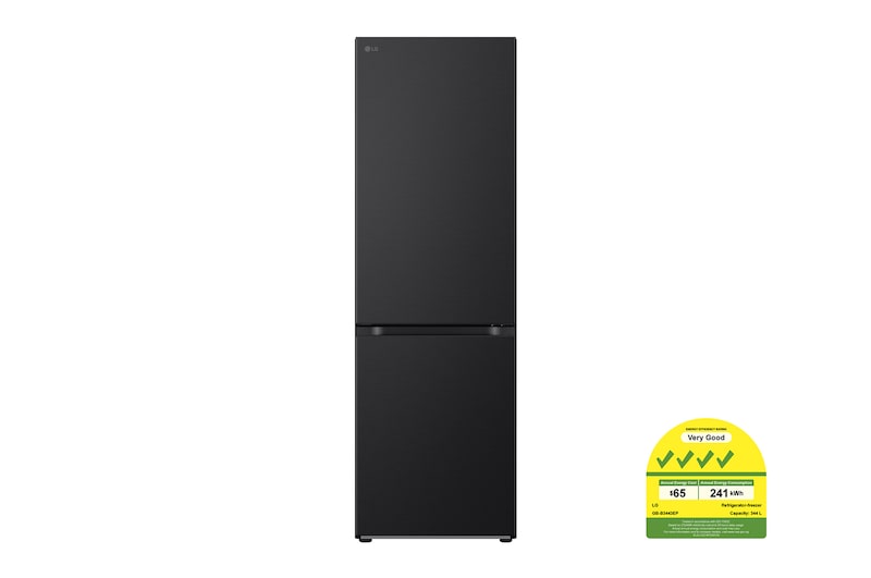 Front view of 344L Bottom Freezer Refrigerator with Smart Inverter Compressor™ in Essence Matte Black, GB-B3443EP