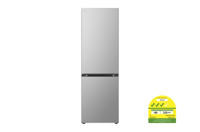 Front view of 344L Bottom Freezer Refrigerator with Smart Inverter Compressor™ in Prime Silver, GB-B3443PY