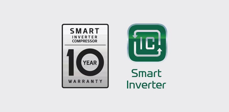 The 10 Year Warranty for the Smart Inverter Compressor logo is next to the Smart Inverter logo.