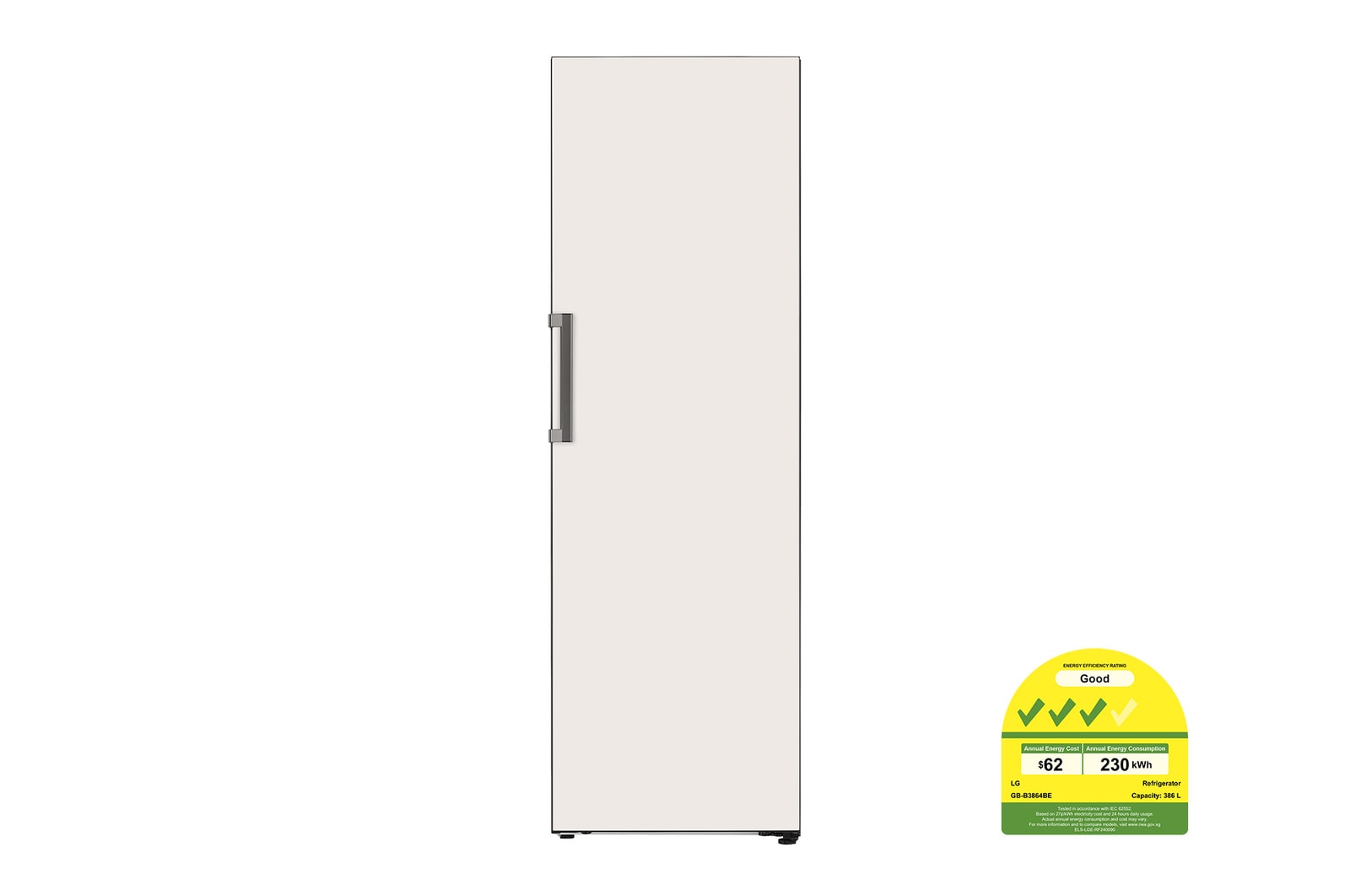 LG 386L 1 Door Refrigerator with Smart Inverter Compressor in Glass Beige, GB-B3864BE
