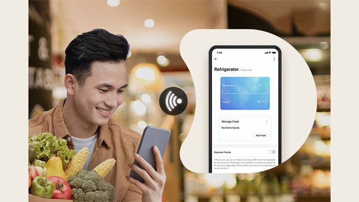 The man is looking at his own phone with the lg thinq mobile application turned on.