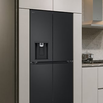 Modern kitchen interior with InstaView fridge.