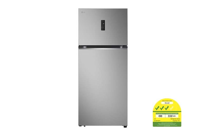 LG 375L Top Freezer Refrigerator with Smart Inverter Compressor™ in Platinum silver, GT-B3723PY