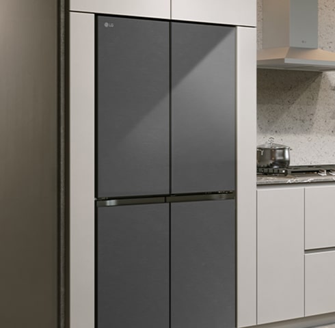 Modern kitchen interior with the fridge.
