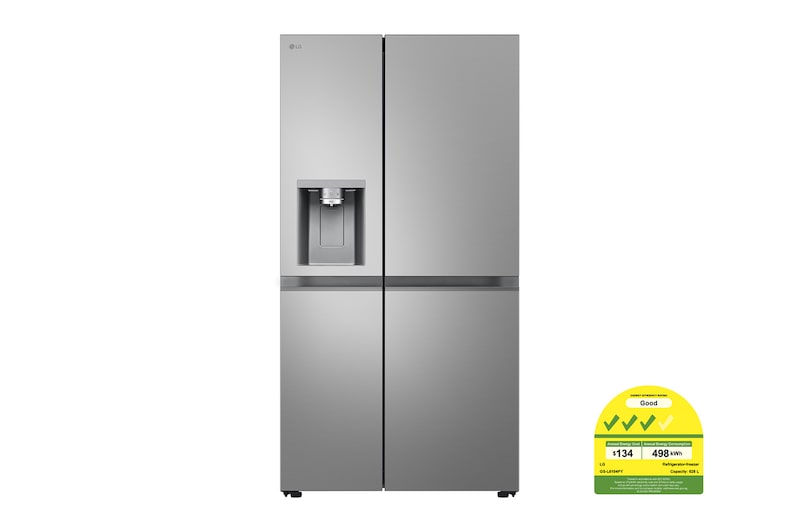 LG 628L Side by Side Fridge with Smart Inverter Compressor™ in Prime Silver, GS-L6104PY