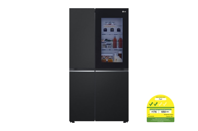 Front view of 647L InstaView® Refrigerator in Essence Matte Black, GS-V6473EP