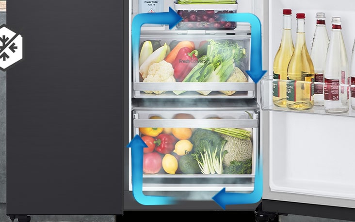 No-frost freezer with even cooling and circulated cold air to keep food fresh in all corners.