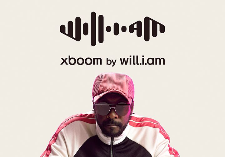will.i.am's image with xboom by will.i.am logo play on top