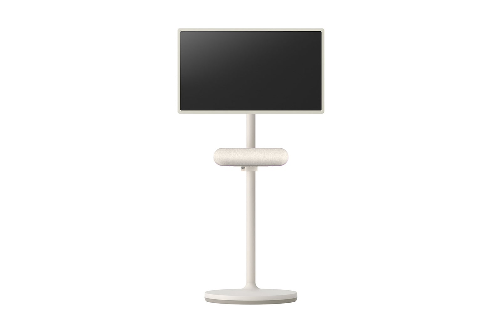 Front view of the speaker attached to LG StandbyME. The screen is set to horizontal mode.