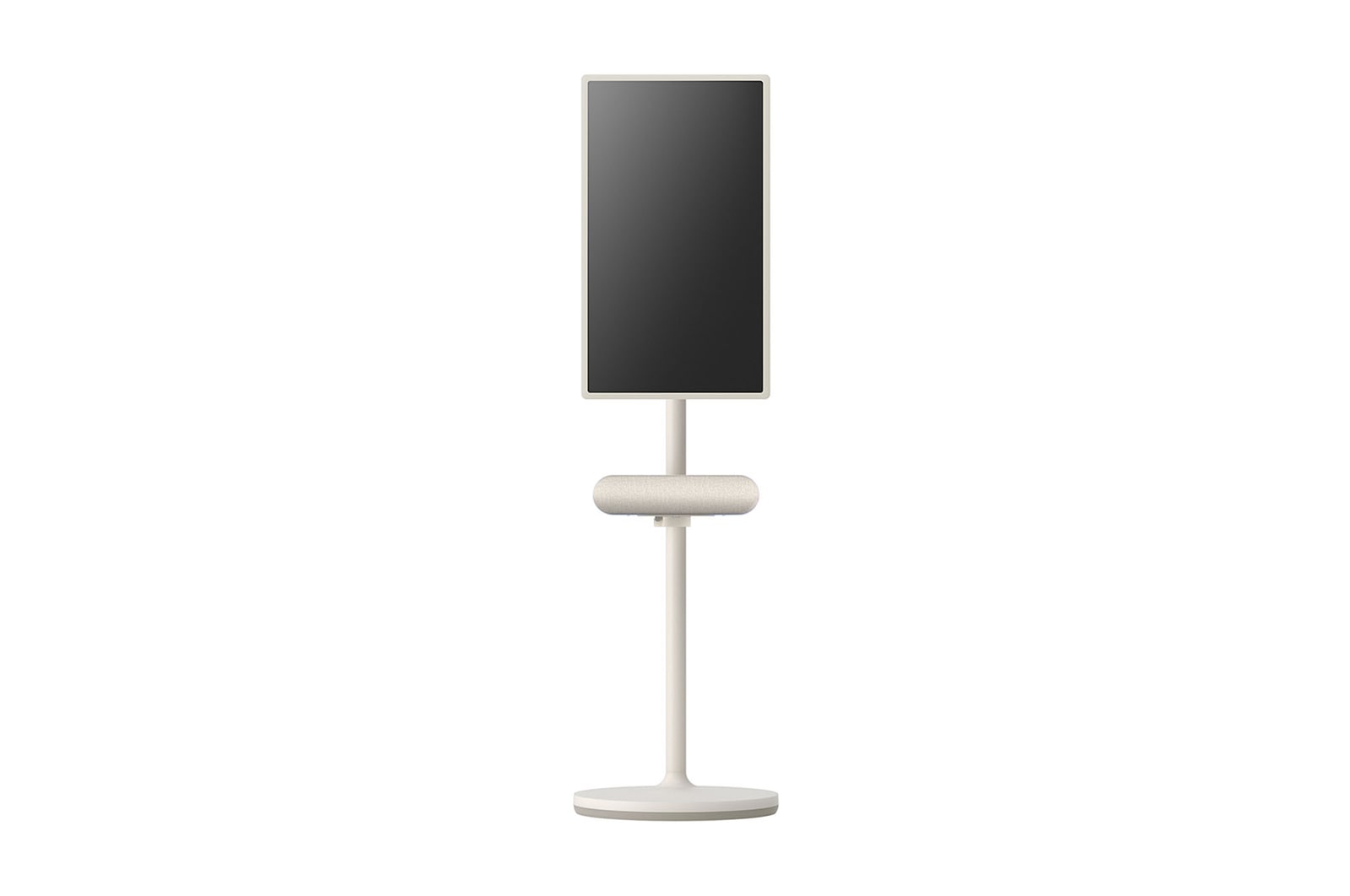 Front view of the speaker attached to LG StandbyME. The screen is set to vertical mode.