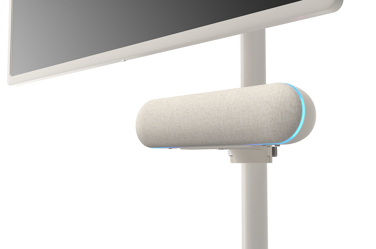 Close-up of the 45 degree angle with the speaker with mint mood lighting on attached to LG StanbyME.