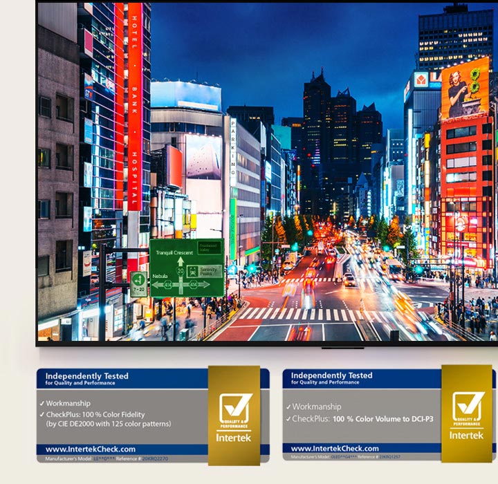 An image shows a bustling city scene in the early evening with bold colors and contrast.