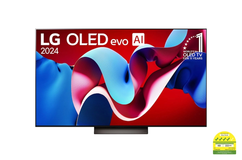 Front view with LG OLED evo and 11 Years World No.1 OLED Emblem on screen