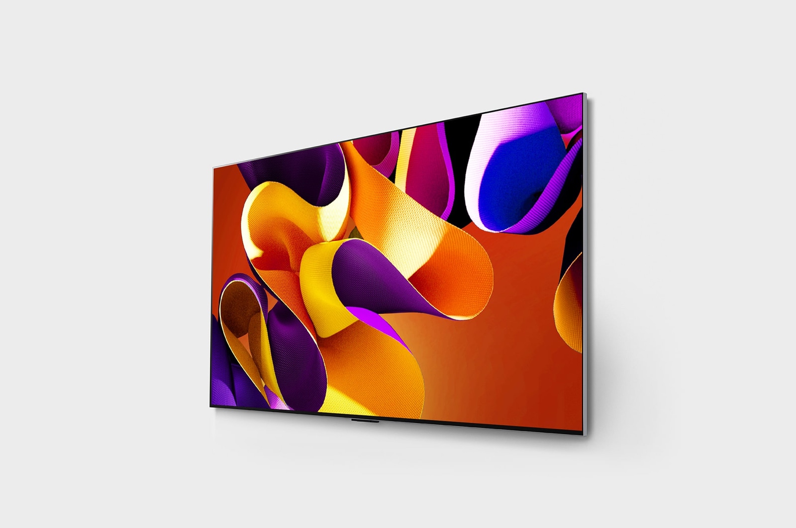 Slightly-angled left-facing side view of LG OLED G4 on the wall