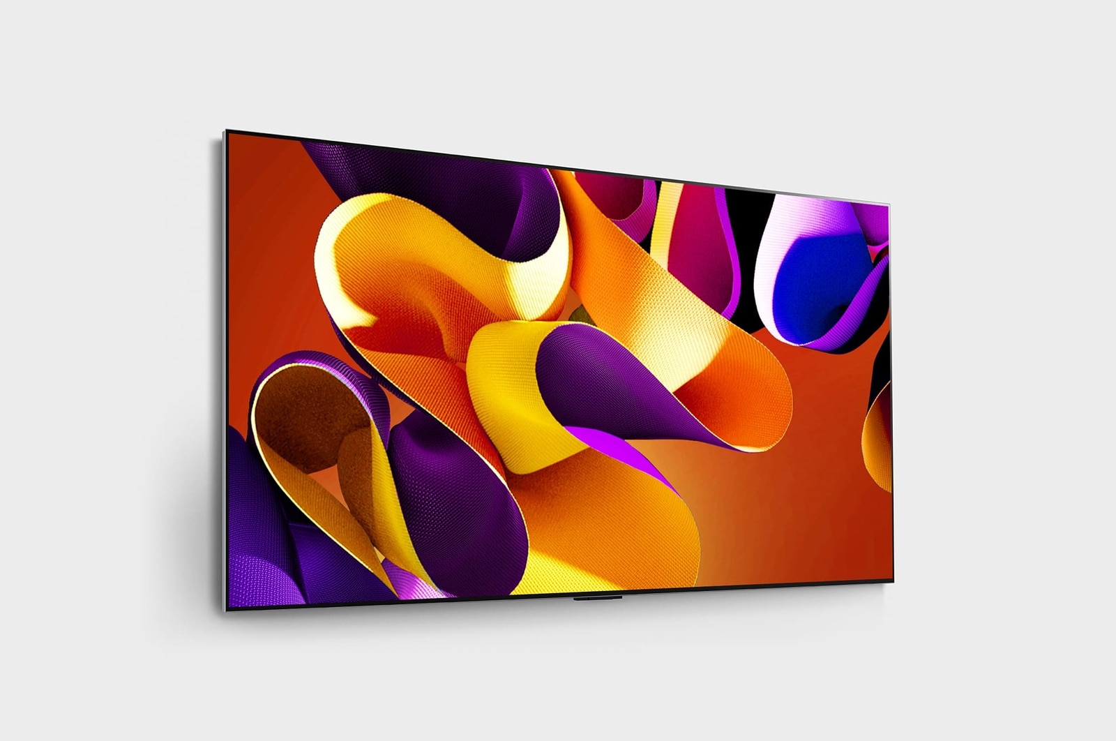 Slightly-angled right-facing side view of LG OLED G4 on the wall