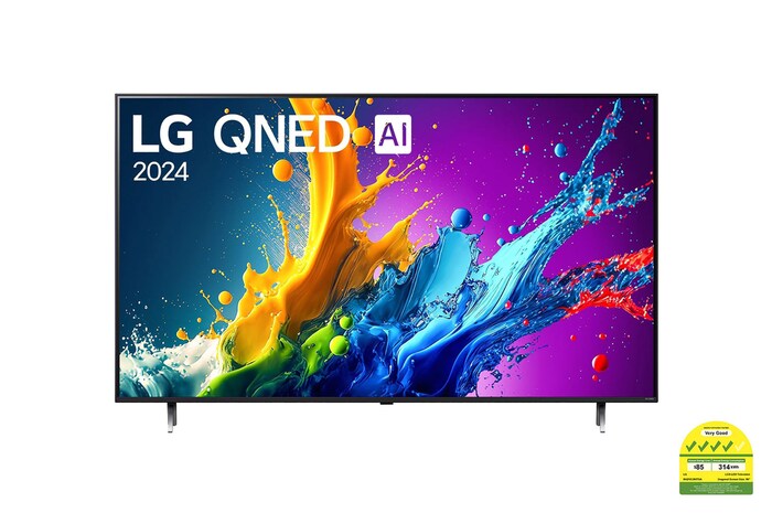 Front view of QNED80 with LG QNED, and 2024 on screen