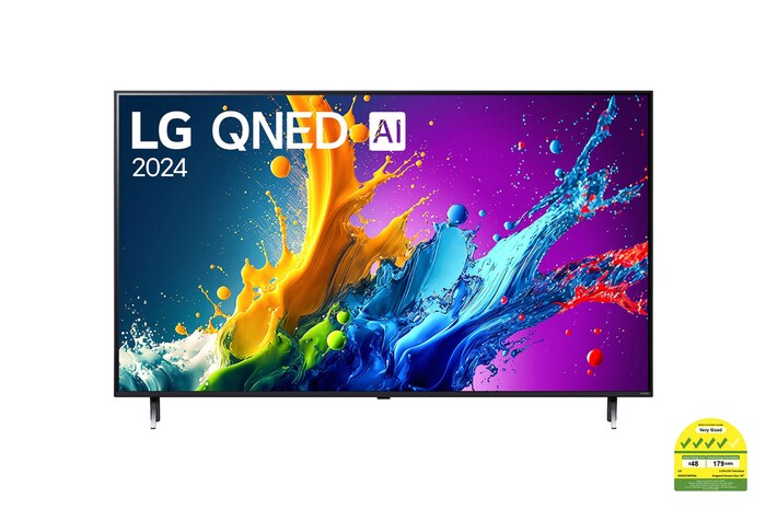 Front view of QNED80 with LG QNED, and 2024 on screen