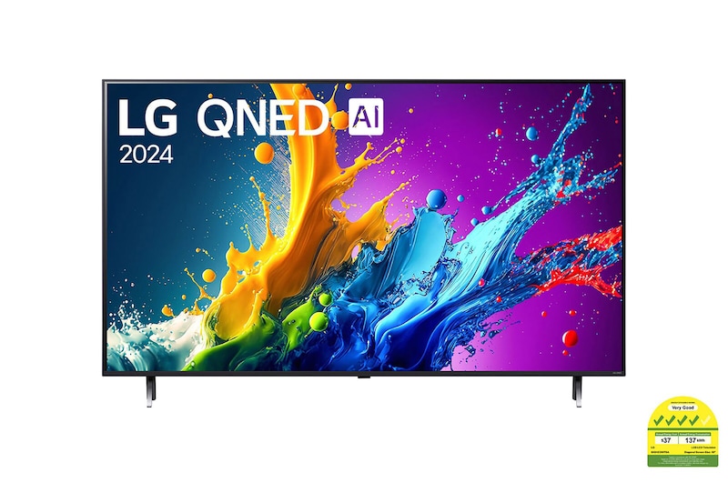 Front view of QNED80 with LG QNED, and 2024 on screen
