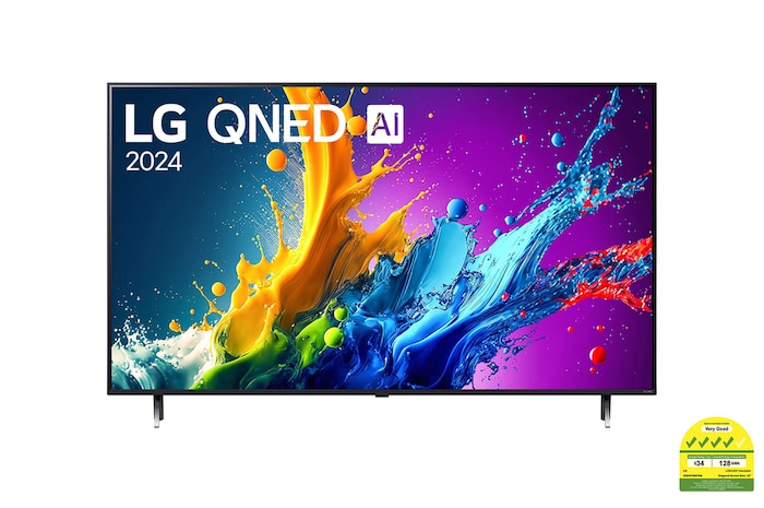 Front view of QNED80 with LG QNED, and 2024 on screen