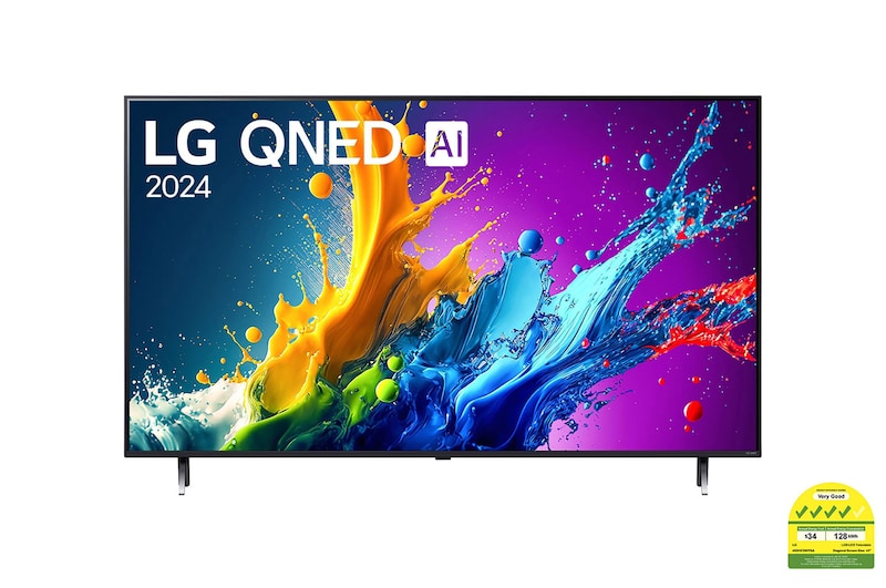 Front view of QNED80 with LG QNED, and 2024 on screen