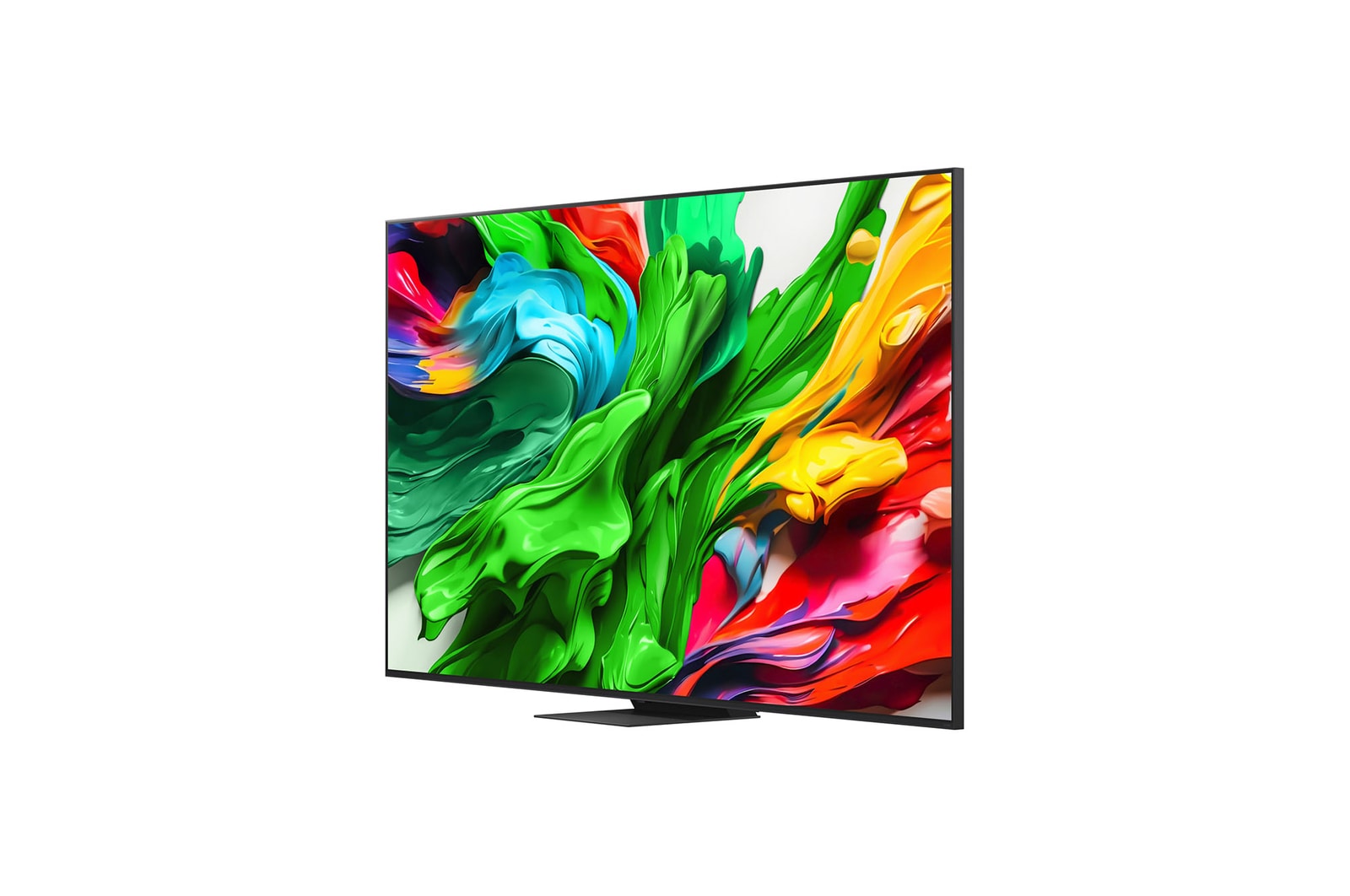 Slightly-angled left-facing side view of LG QNED evo TV