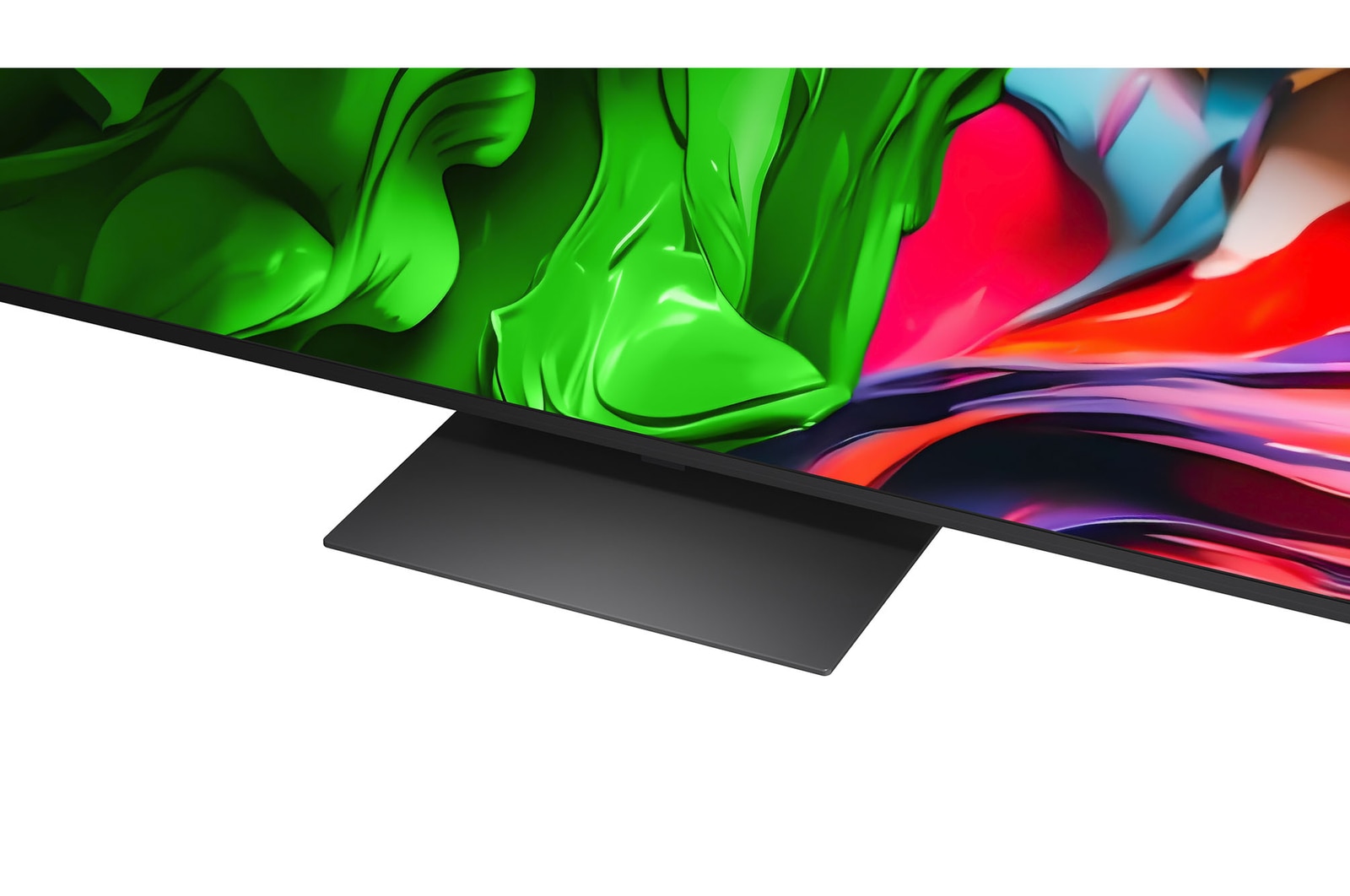 A girl and a dog are seated in front of a LG QNED TV mounted on a wall depicting three elephants walking outwards above a LG Soundbar. The title talks about how every action is more thrilling on a massive screen.