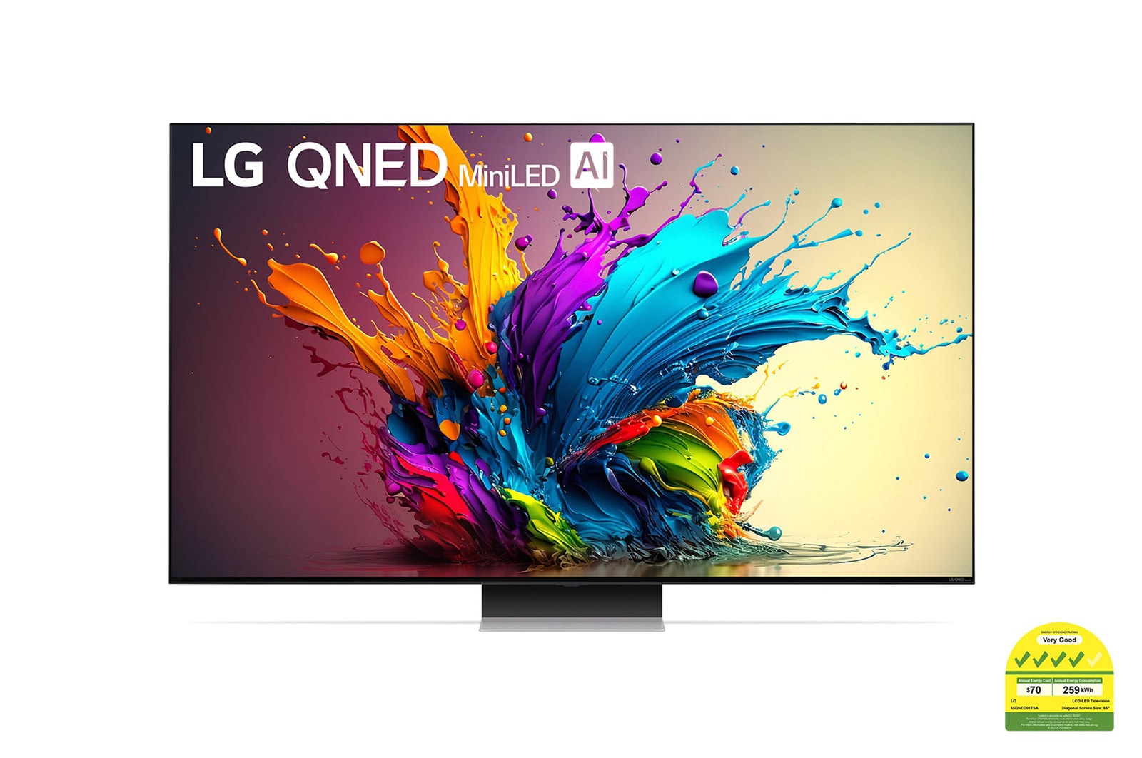 Front view of QNED90 with LG QNED MiniLED and 2024 on screen