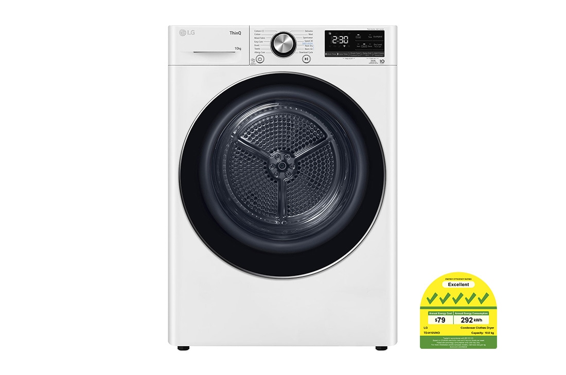 LG 10kg Dual Inverter Heat Pump™ Dryer in White, TD-H10VWD
