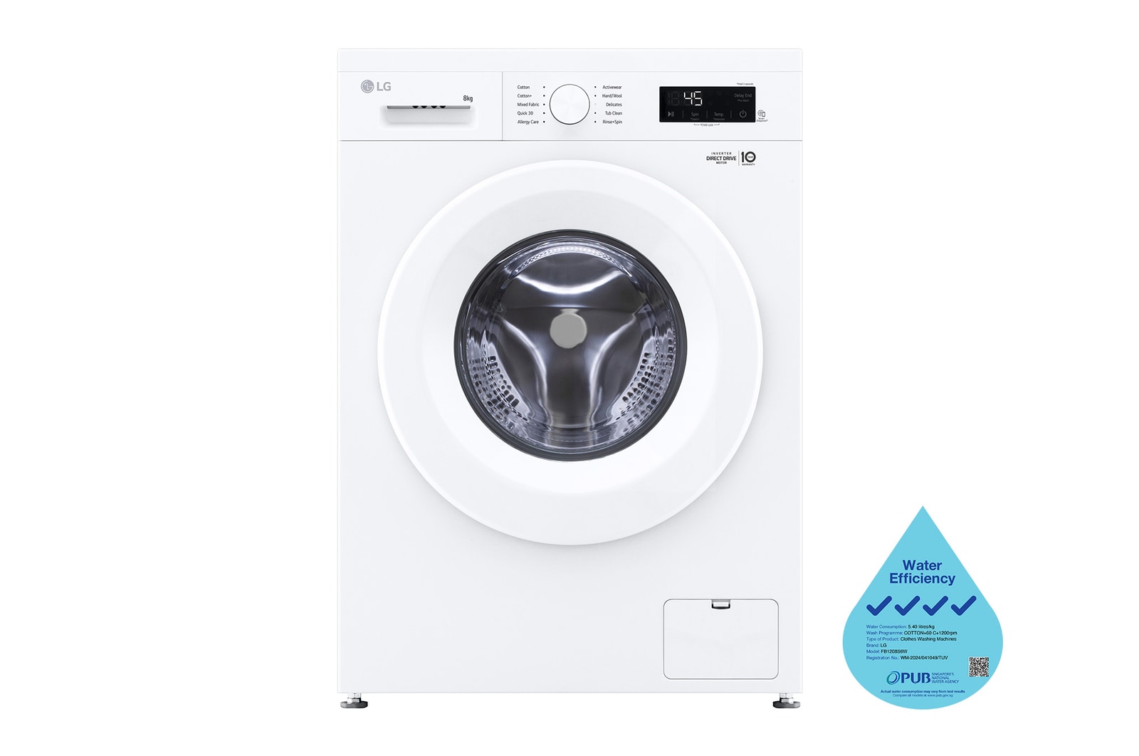 LG 8kg Front Load Washing Machine, FB1208S6W