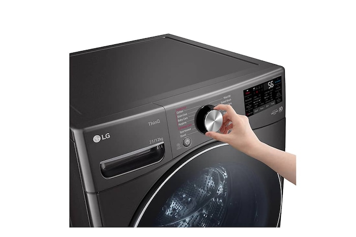 LG 21/12kg, AI Direct Drive Front Load Washer Dryer in Black Steel, F2721HVRB