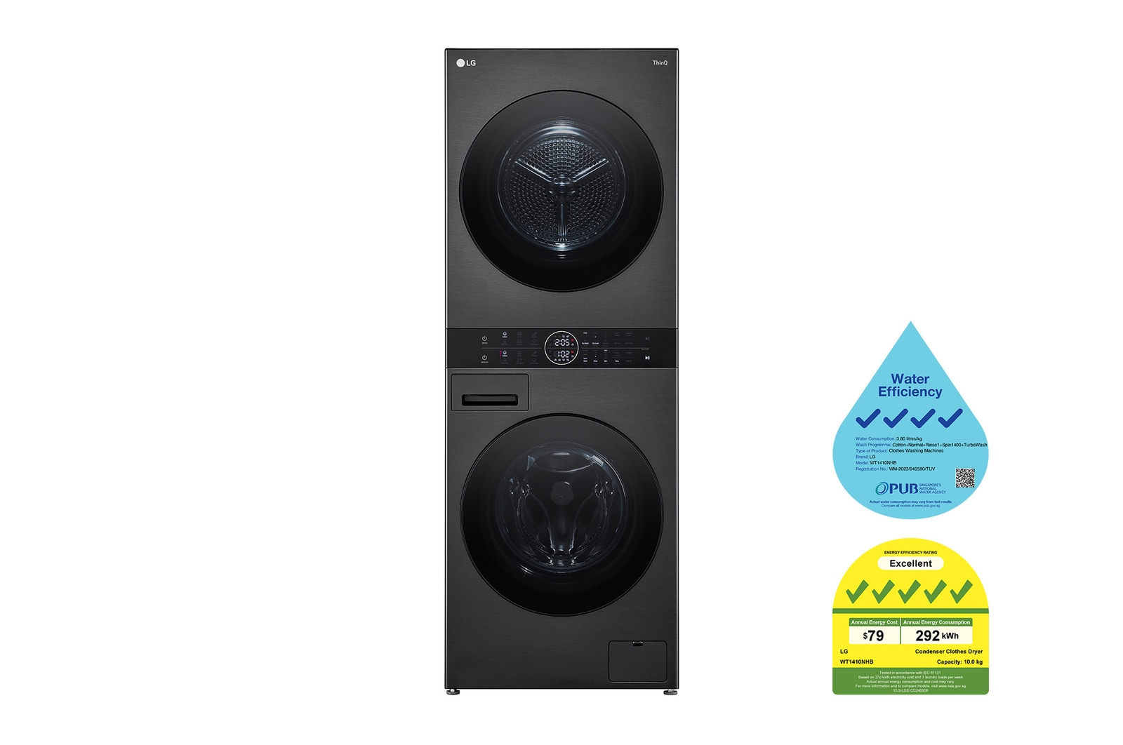 LG 14/10kg AI DD™ Front Load WashTower™ in Black Steel, WT1410NHB