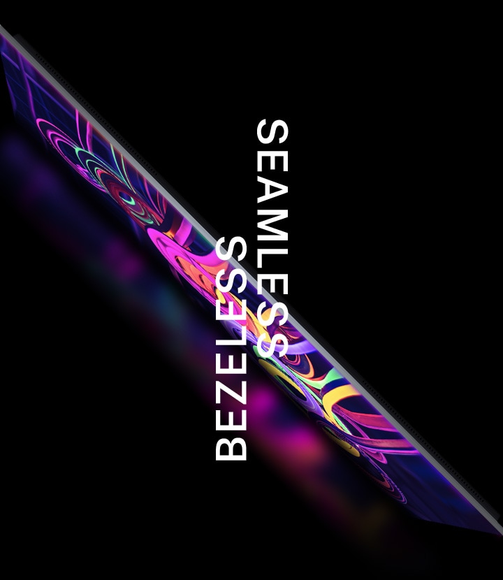 Beginning with a view of LG OLED's slim edge, the television rotates against a black backdrop to reveal a neon image of colorful cables. As the backdrop transforms into a white living space, the image on the screen becomes an impressionist painting of nature.