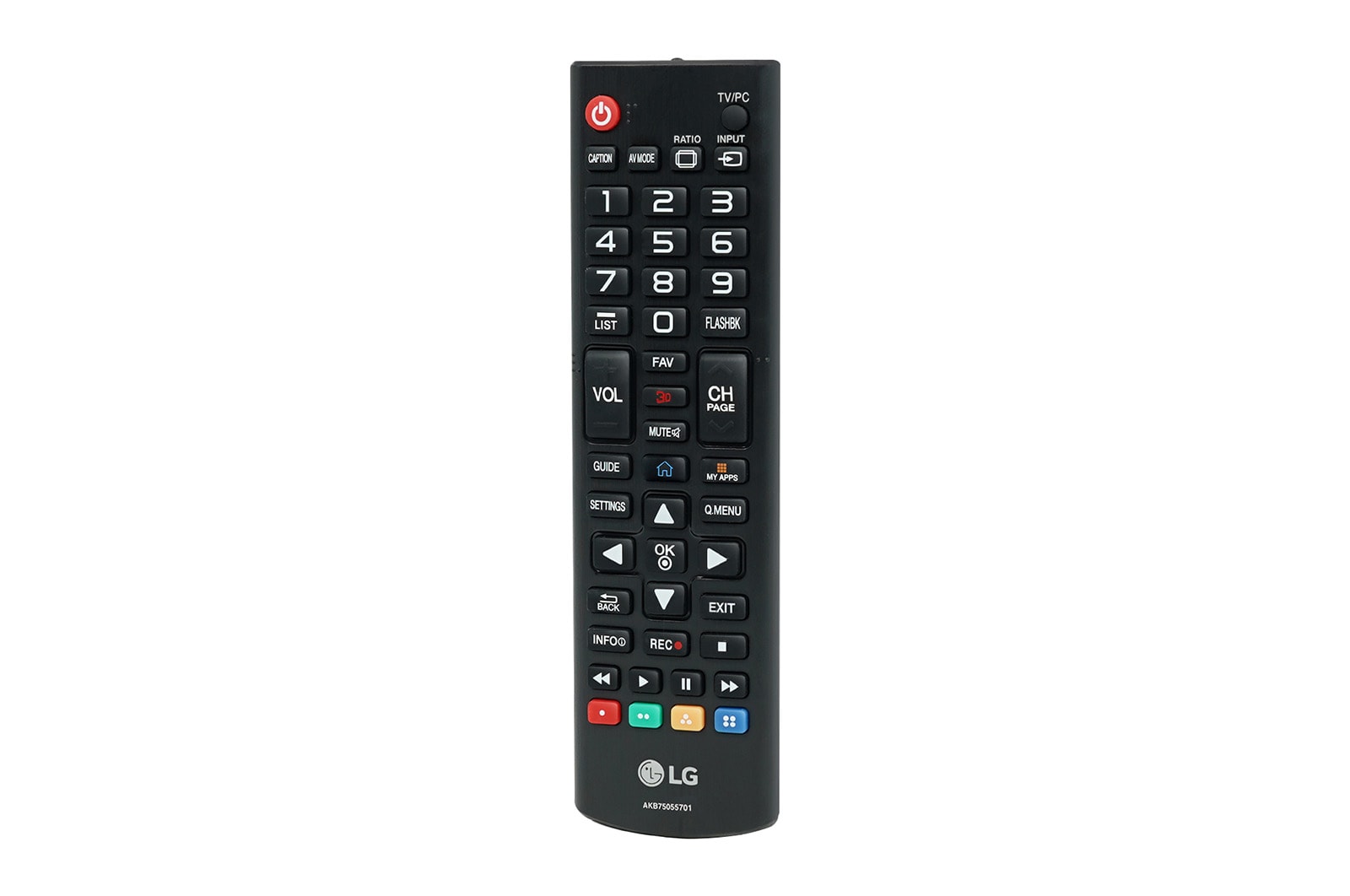 มุมมองด้านหน้าของ รีโมทคอนโทรล TV AKB75055701