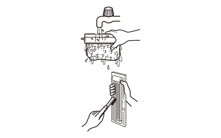 This is step 3 to clean the rotation filter C Turn the net over and rinse in water, use a brush to remove the lint which has adhered to the overflow filter