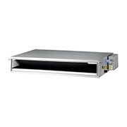 'LG Concealed Duct ARNU09GL1G4 เป็นท่อสี่เหลี่ยมสีเทาที่มีช่องรับอากาศเข้าทางด้านขวาและช่องระบายอากาศออกที่ด้านหน้า