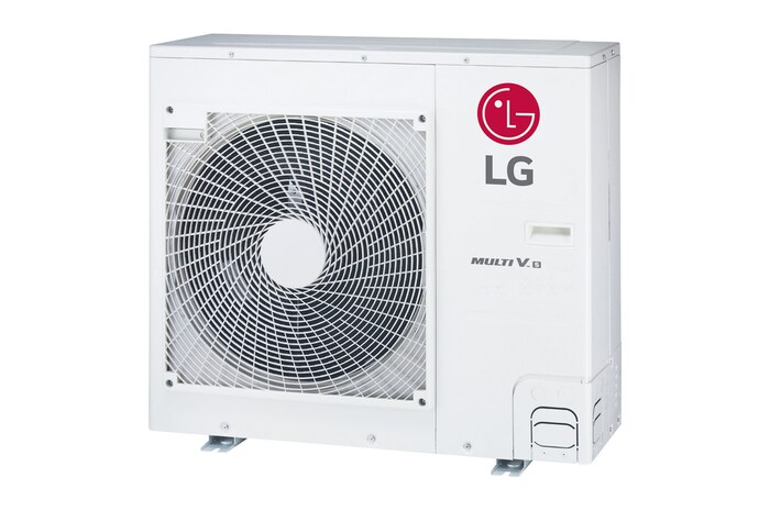 ชุดอุปกรณ์ภายนอกอาคาร LG MULTI V S ARUN040LSS5, 4 แรงม้า มีลักษณะเป็นทรงสี่เหลี่ยมผืนผ้ายาวและมีกระทะขนาดใหญ่ติดตั้งอยู่ภายใน