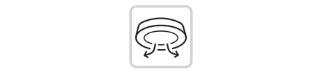 LG Round Cassette กระจายการไหลเวียนของอากาศที่เพิ่มขึ้นและแสดงทิศทางลมได้อย่างละเอียด ซึ่งมองเห็นได้เป็นลูกศรพับในไอคอน