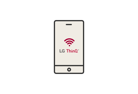 ไอคอนสำหรับการควบคุม Wi-Fi ของชุดอุปกรณ์ภายในอาคารของ LG ด้วย ThinQ แสดงเป็นสมาร์ทโฟนพร้อมสัญลักษณ์ Wi-Fi สำหรับการจัดการระยะไกล