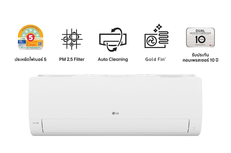 มุมมองด้านหน้าและ Icon แสดงจุดเด่นแอร์ ของแอร์ซีรีส์ ICE13M