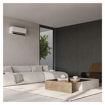 ห้องนั่งเล่นทันสมัยพร้อมเครื่องปรับอากาศ LG บนผนัง