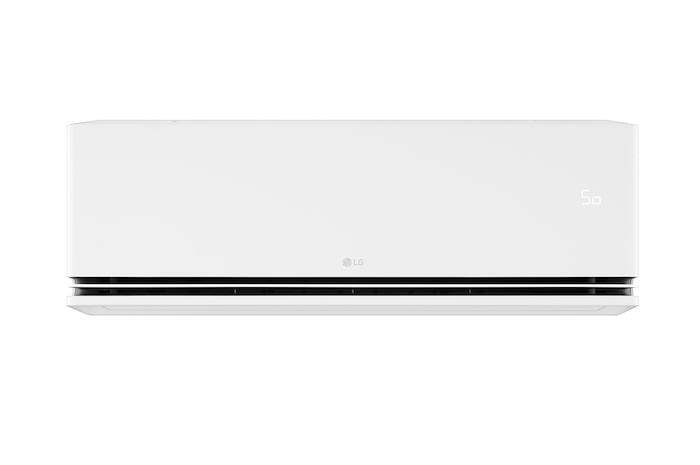 มุมมองด้านหน้าของเครื่องปรับอากาศ LG ที่มีใบพัดด้านล่างเปิดอยู่