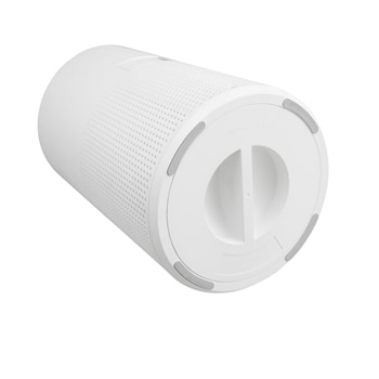 เครื่องฟอกอากาศ LG AeroMini 360˚ สีขาว แสดงภาพรวมผลิตภัณฑ์และดีไซน์ทั้งหมด