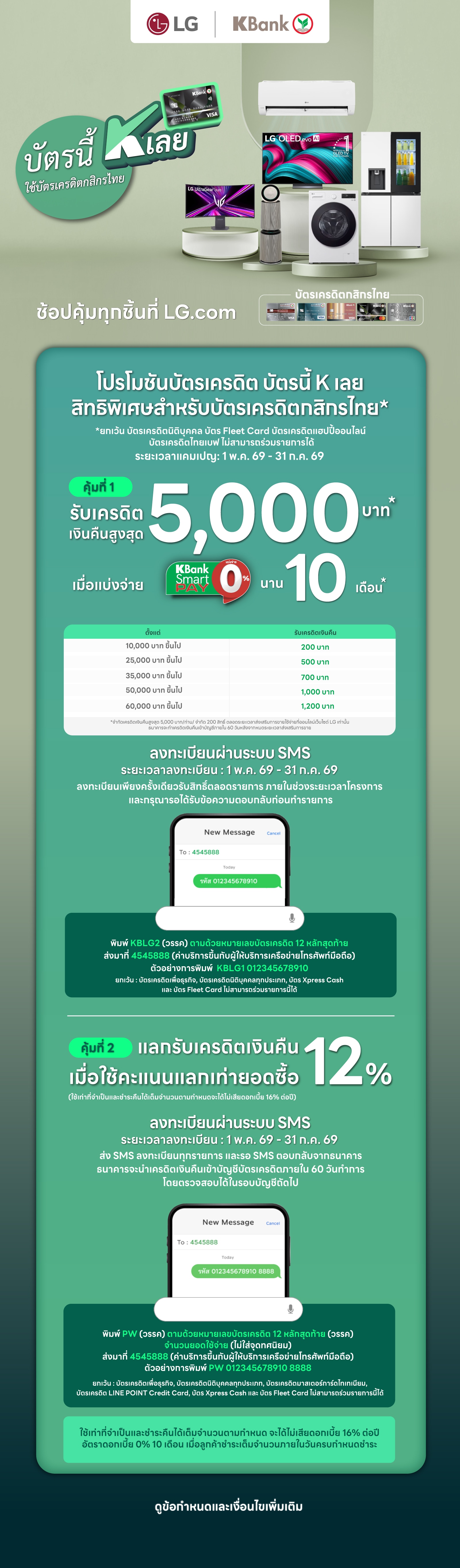 รายละเอียดโปรโมชันสินค้า LG และบัตรเครดิตกสิกรไทย 
