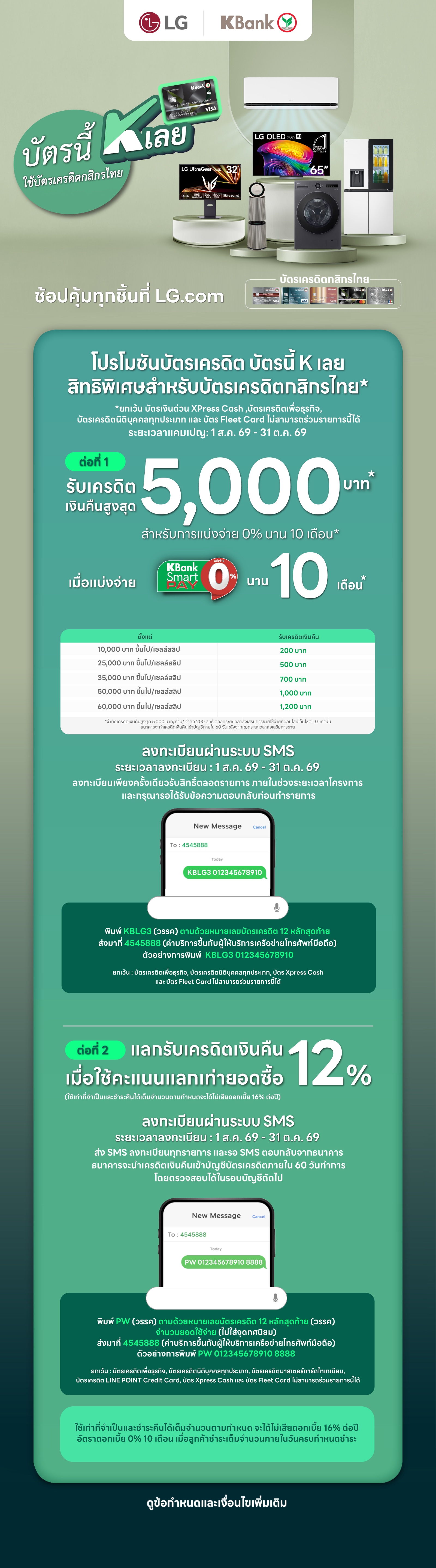 รายละเอียดโปรโมชันสินค้า LG และบัตรเครดิตกสิกรไทย