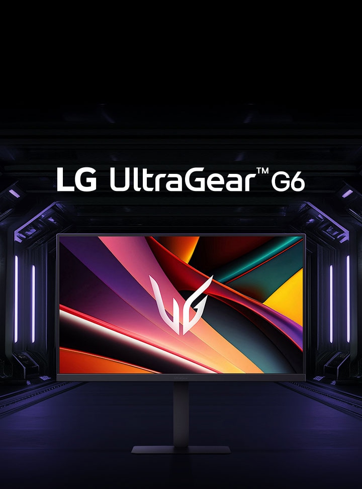 ภาพด้านหน้าของจอภาพเกมมิ่ง UltraGear™ 27G640A ในห้องที่สว่างไสวด้วยแสงนีออน