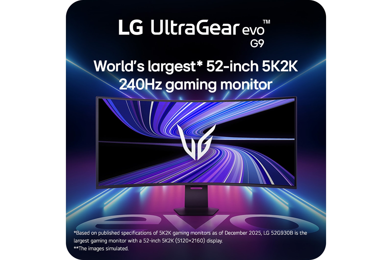 Right side view of a 52-inch UltraGear evo G9, 5K2K 240Hz Gaming Monitor with tilt adjustment (52G930B)