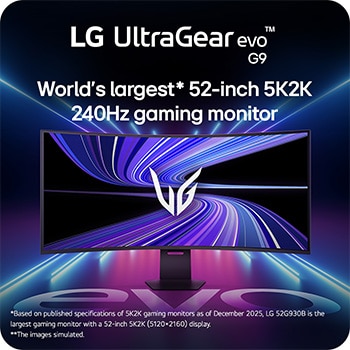 Right side view of a 52-inch UltraGear evo G9, 5K2K 240Hz Gaming Monitor with tilt adjustment  (52G930B)