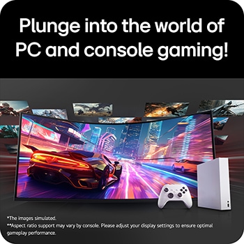 Left-rear angled view of a 52-inch UltraGear evo G9, 5K2K 240Hz Gaming Monitor (52G930B)